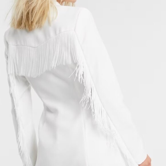 Bershka double-breasted blazer dress with fringe in white - US L - Picture 6 of 7